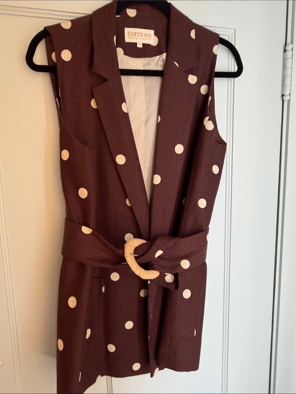 Sézane Éditions Martina Polka Dot Belted Vest/Jacket – Size 38 / US 6